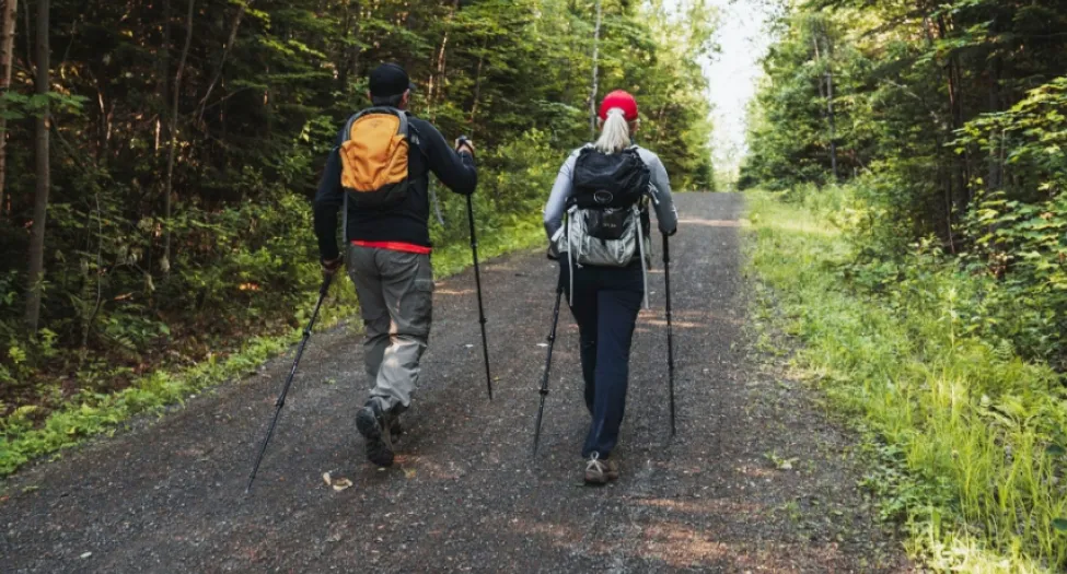 two people in a trail