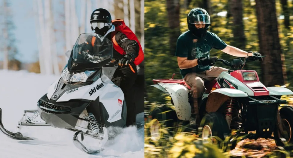 snow mobile on the left and VTT on the right